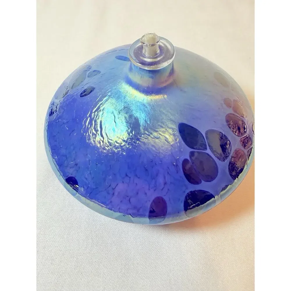 Iridescent Hand Blown Glass Blue & Purple Color Oil Lamp